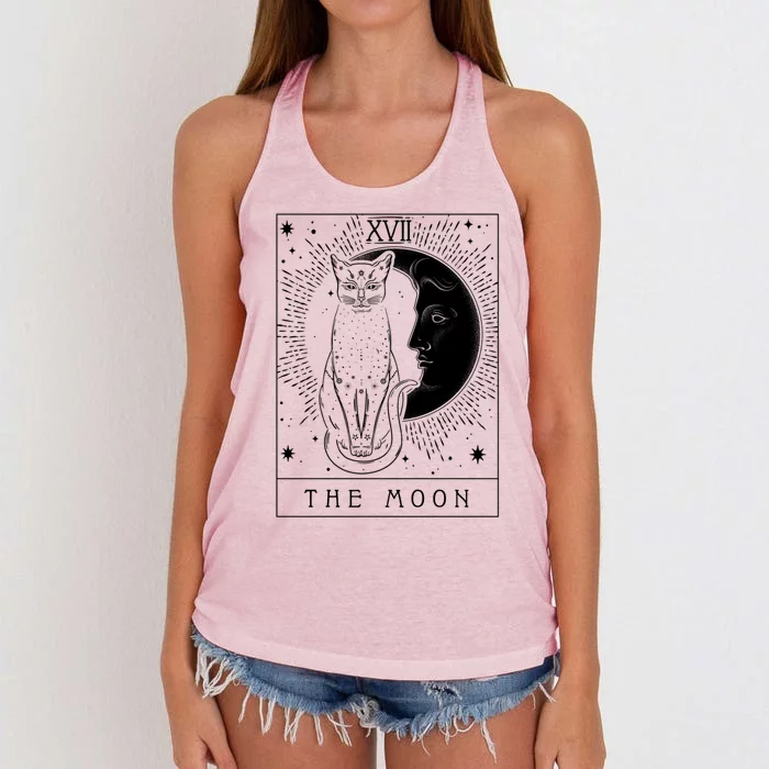 Tarot Card Crescent Moon And Cat Graphic Gift Women's Knotted Racerback Tank