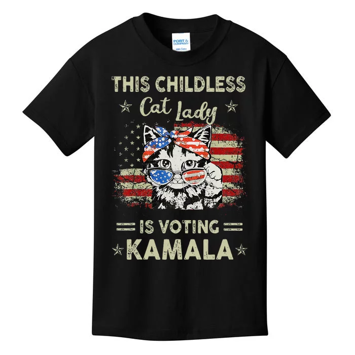 This Childless Cat Lady Is Voting Kamalaharris 2024 Gift Kids T-Shirt