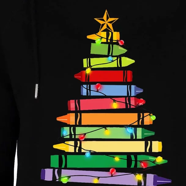 Teacher Christmas Crayon Tree Light Gifts Student Womens Funnel Neck Pullover Hood