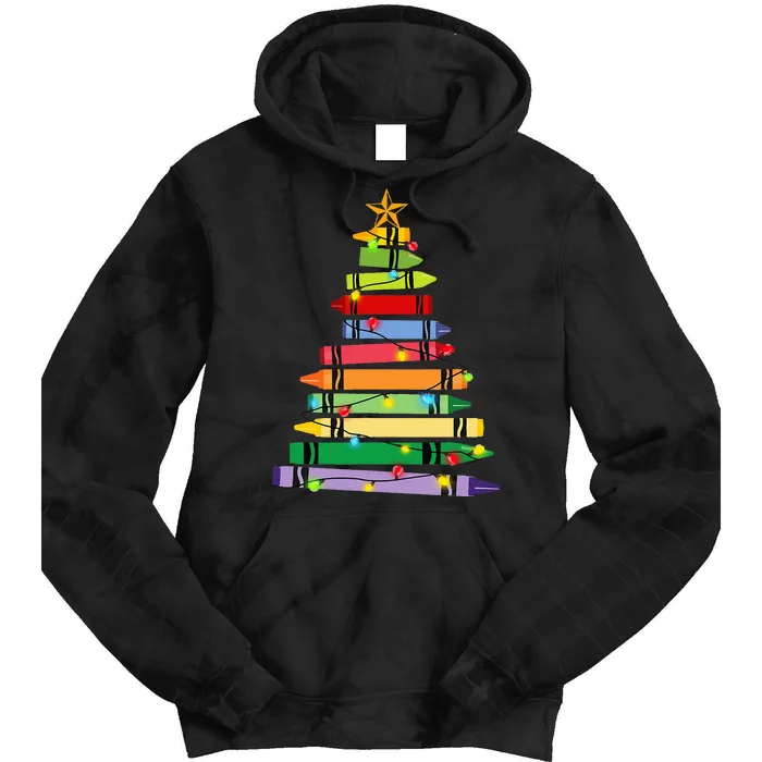 Teacher Christmas Crayon Tree Light Gifts Student Tie Dye Hoodie