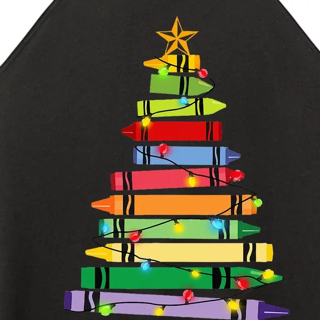 Teacher Christmas Crayon Tree Light Gifts Student Women’s Perfect Tri Rocker Tank