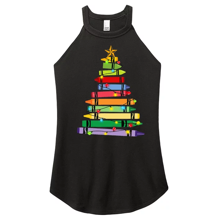 Teacher Christmas Crayon Tree Light Gifts Student Women’s Perfect Tri Rocker Tank