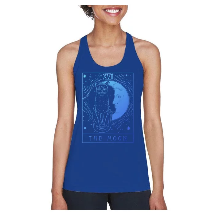 Tarot Card Crescent Moon And Cat Graphic Gift Women's Racerback Tank