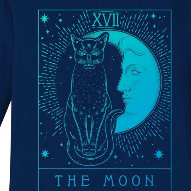 Tarot Card Crescent Moon And Cat Graphic Gift Baby Long Sleeve Bodysuit