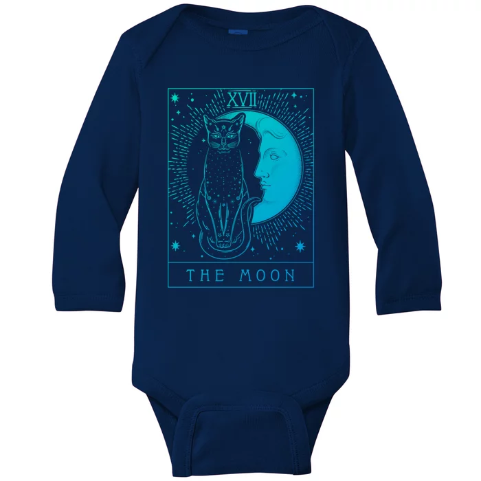 Tarot Card Crescent Moon And Cat Graphic Gift Baby Long Sleeve Bodysuit