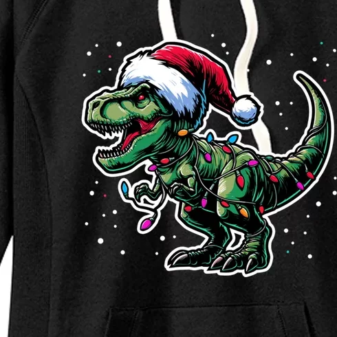 Trex Christmas Dinosaur Christmas Lights Gift Women's Fleece Hoodie