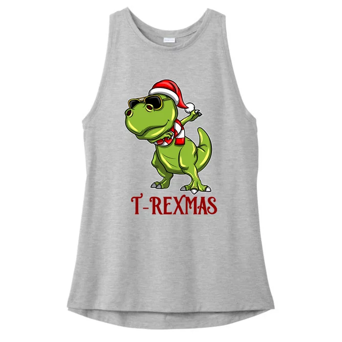 Trex Christmas Dino Ladies Tri-Blend Wicking Tank