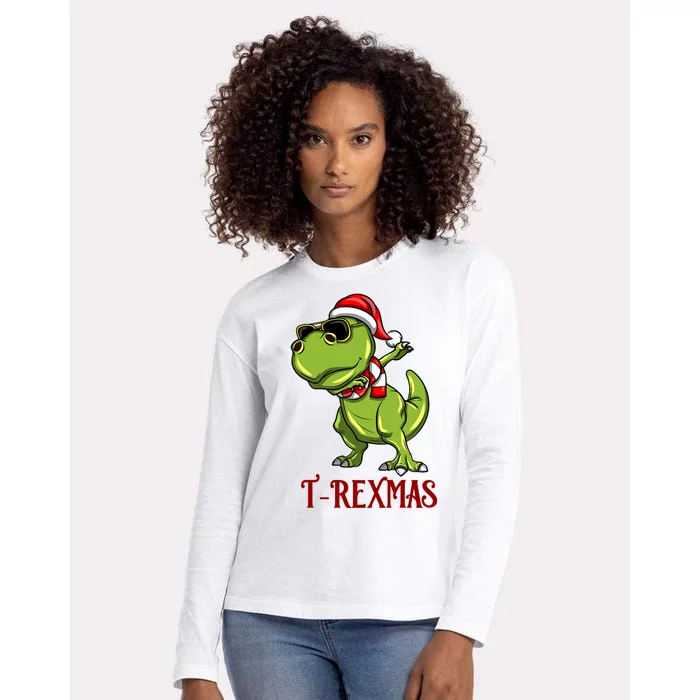 Trex Christmas Dino Womens Cotton Relaxed Long Sleeve T-Shirt