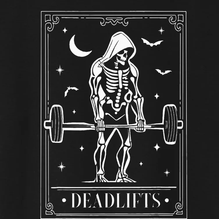 Tarot Card Deadlifts Skeleton Gym Spooky Season Halloween Women's Crop Top Tee