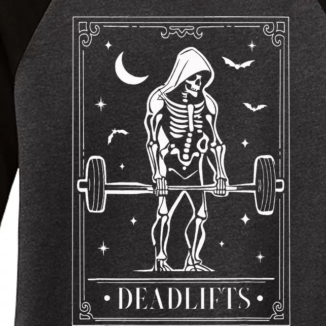 Tarot Card Deadlifts Skeleton Gym Spooky Season Halloween Women's Tri-Blend 3/4-Sleeve Raglan Shirt