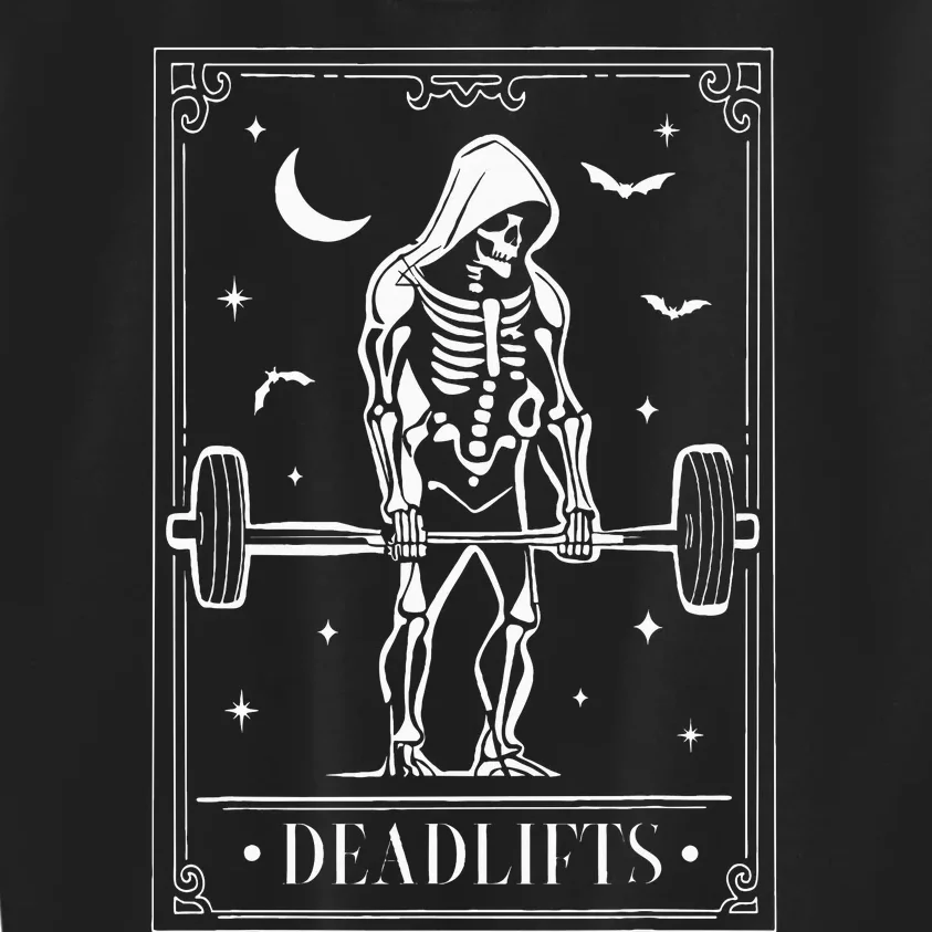 Tarot Card Deadlifts Skeleton Gym Spooky Season Halloween Kids Sweatshirt