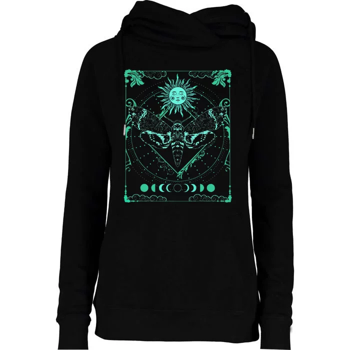 Tarot Card Death Moth Moon And Sun Gothic Womens Funnel Neck Pullover Hood