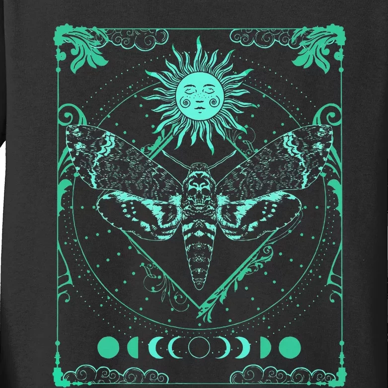 Tarot Card Death Moth Moon And Sun Gothic Kids Long Sleeve Shirt