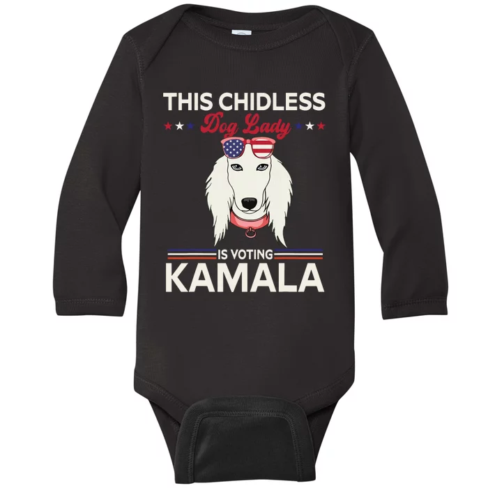 This Childless Dog Lady Is Voting Kamalaharris 2024 Baby Long Sleeve Bodysuit