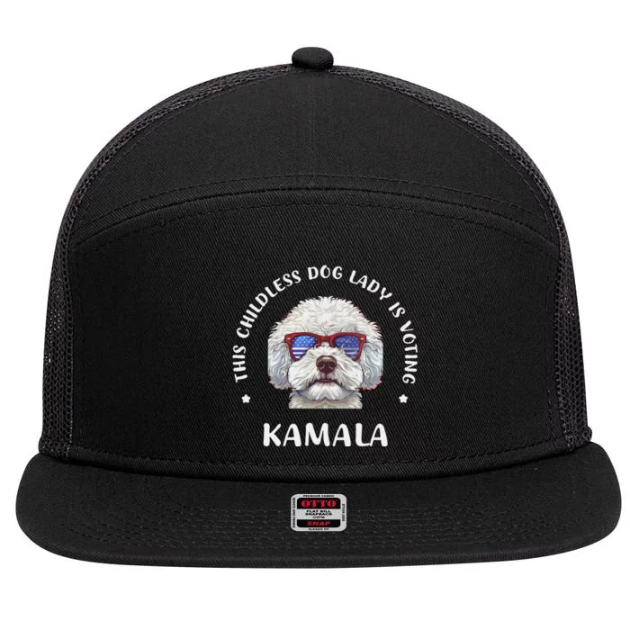 This Childless Dog Lady Is Voting Kamala Harris 2024 7 Panel Mesh Trucker Snapback Hat