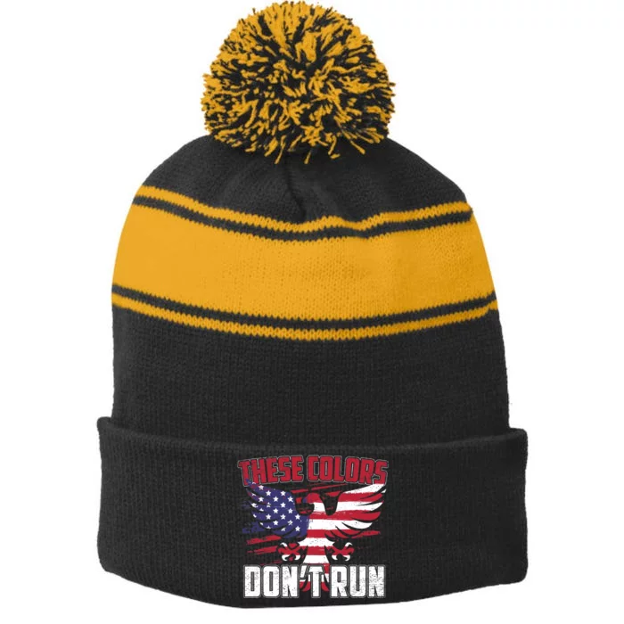 These Colors Don't Run Proud American Patriotic Stripe Pom Pom Beanie