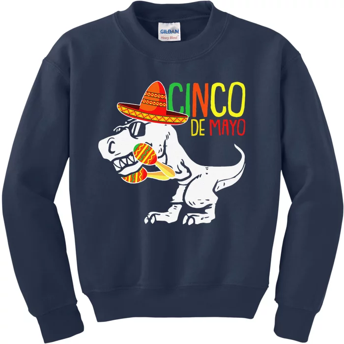 TRex Cinco De Mayo Cute Sombrero Dinosaur Mexican Party Kids Sweatshirt