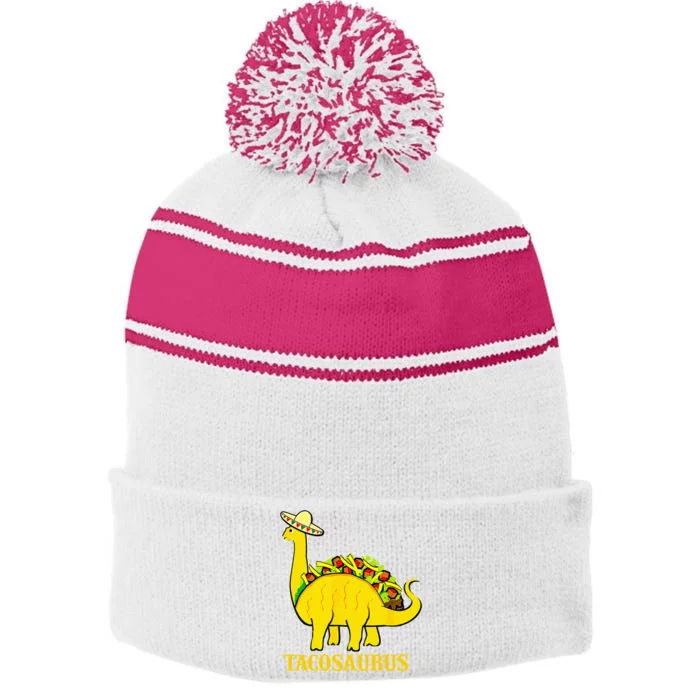 Tacosaurus Cinco De Mayo Funny Taco Dinosaur Stripe Pom Pom Beanie