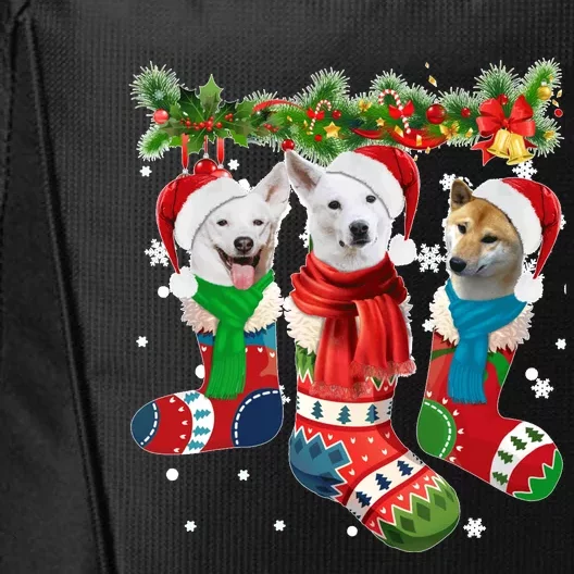 Three Canaan Dogs In Christmas Socks City Backpack