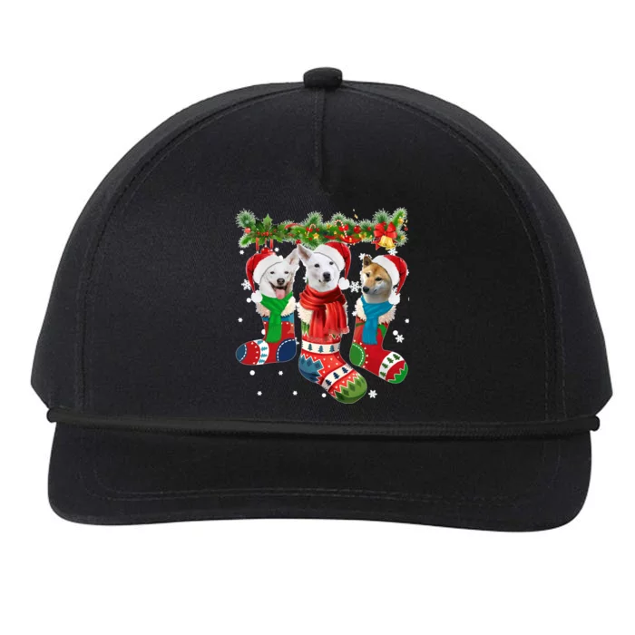 Three Canaan Dogs In Christmas Socks Snapback Five-Panel Rope Hat