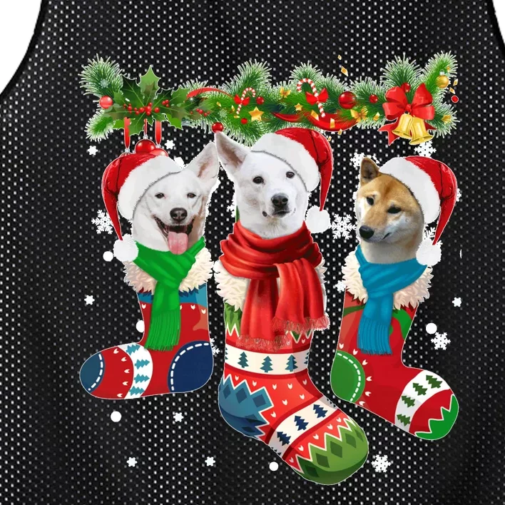 Three Canaan Dogs In Christmas Socks Mesh Reversible Basketball Jersey Tank