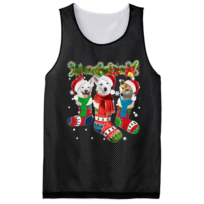 Three Canaan Dogs In Christmas Socks Mesh Reversible Basketball Jersey Tank