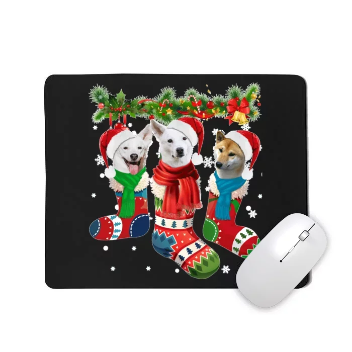 Three Canaan Dogs In Christmas Socks Mousepad