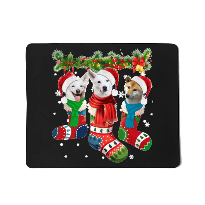 Three Canaan Dogs In Christmas Socks Mousepad