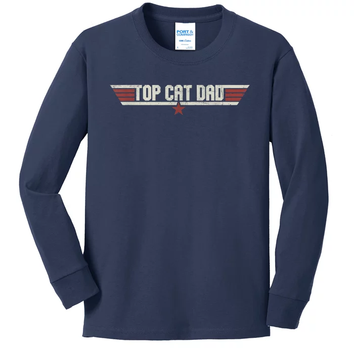 Top Cat Dad Funny Vintage 80's Gift Cat Father Father's Day Kids Long Sleeve Shirt