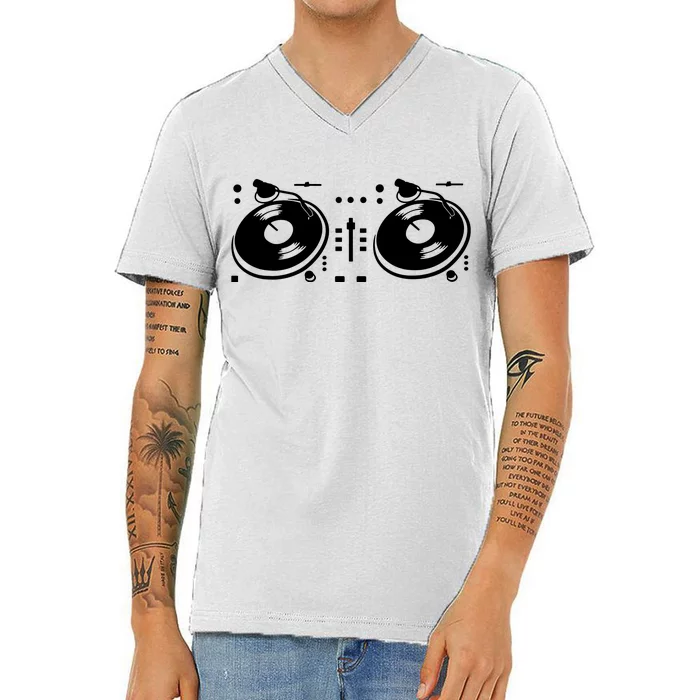 Two Channel Dj Controller Sketch V-Neck T-Shirt