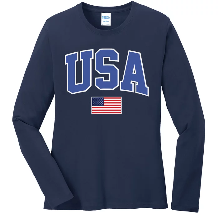 Trendy Classic Design USA Flag Alt Ladies Long Sleeve Shirt