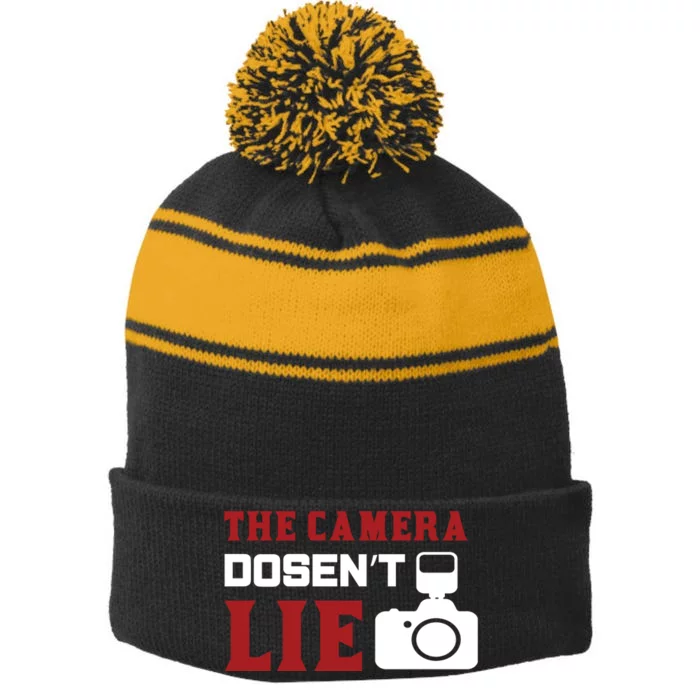 The Camera Dosen't Lie Stripe Pom Pom Beanie