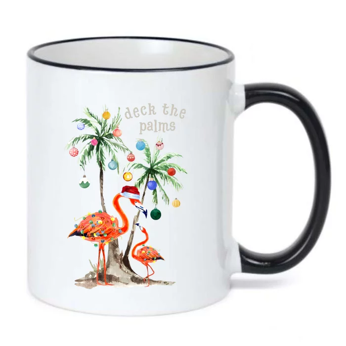 Tropical Christmas Deck The Palms Holiday Flamingo Black Color Changing Mug