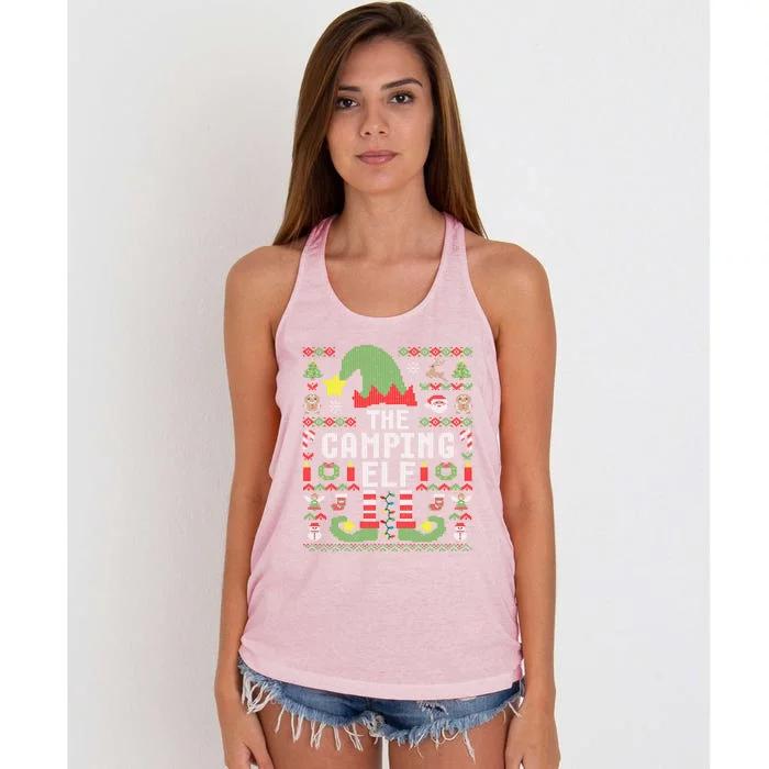 The Camping Elf Ugly Christmas Matching Family Group Great Gift Women's Knotted Racerback Tank