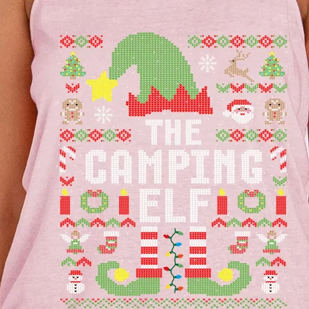 The Camping Elf Ugly Christmas Matching Family Group Great Gift Women's Knotted Racerback Tank