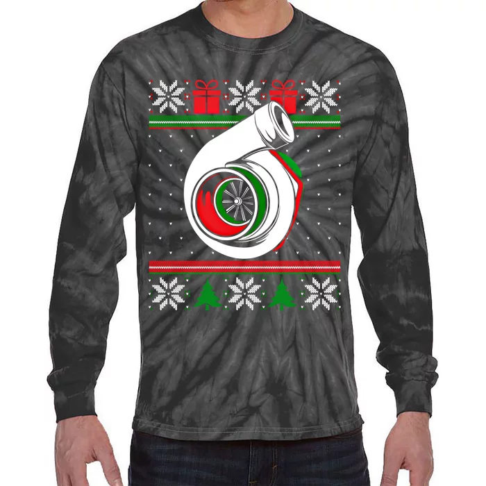 Turbo Car Enthusiast Ugly Christmas Mechanic Racing Drifting Gift Tie-Dye Long Sleeve Shirt