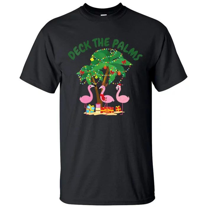 Tropical Christmas Florida Flamingo Deck The Palms Tall T-Shirt