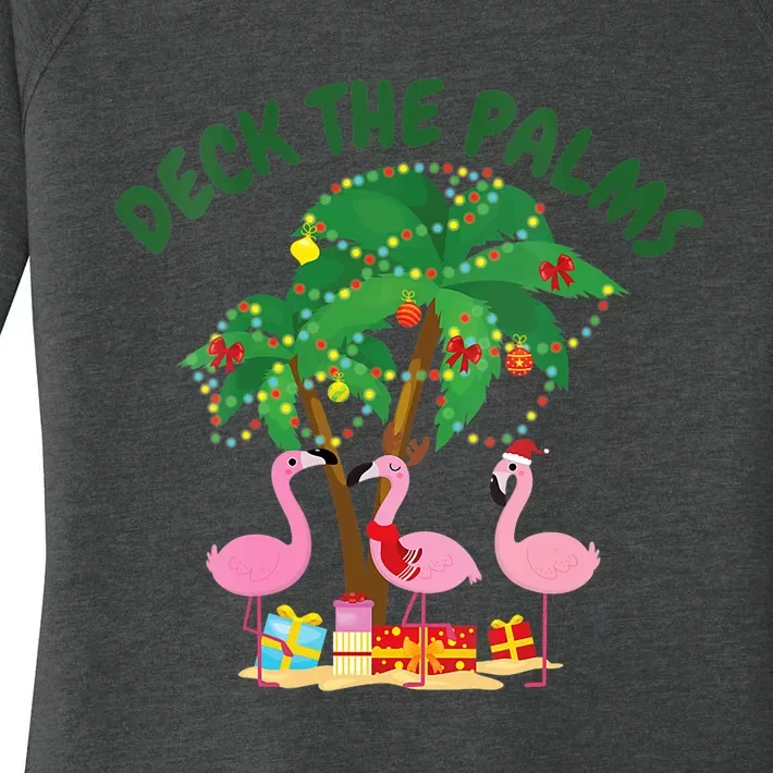 Tropical Christmas Florida Flamingo Deck The Palms Women's Perfect Tri Tunic Long Sleeve Shirt