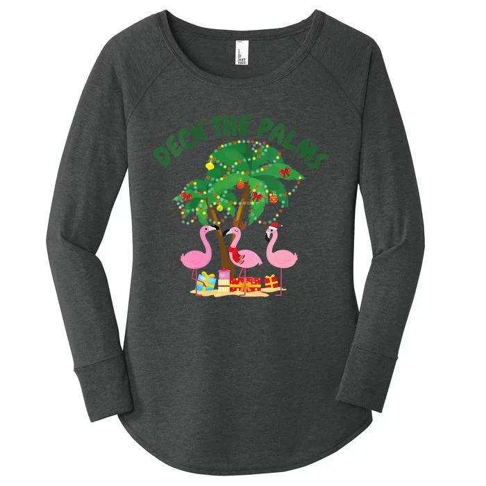 Tropical Christmas Florida Flamingo Deck The Palms Women's Perfect Tri Tunic Long Sleeve Shirt