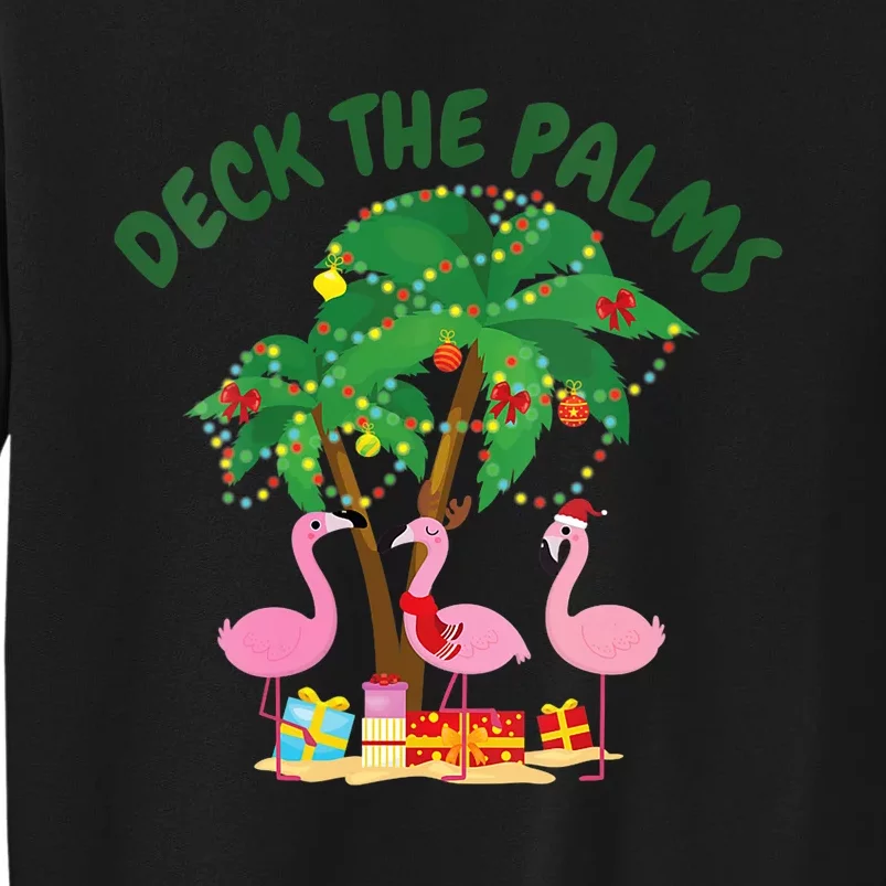 Tropical Christmas Florida Flamingo Deck The Palms Tall Sweatshirt