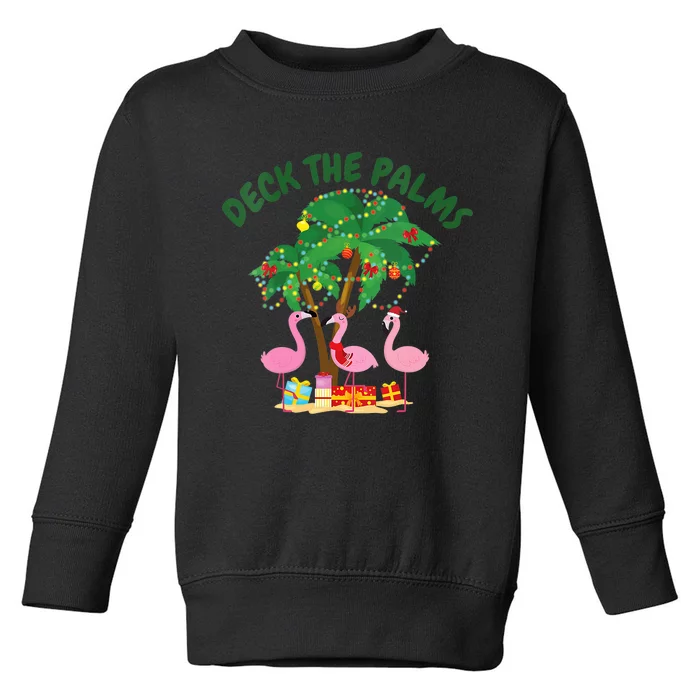 Tropical Christmas Florida Flamingo Deck The Palms Toddler Sweatshirt