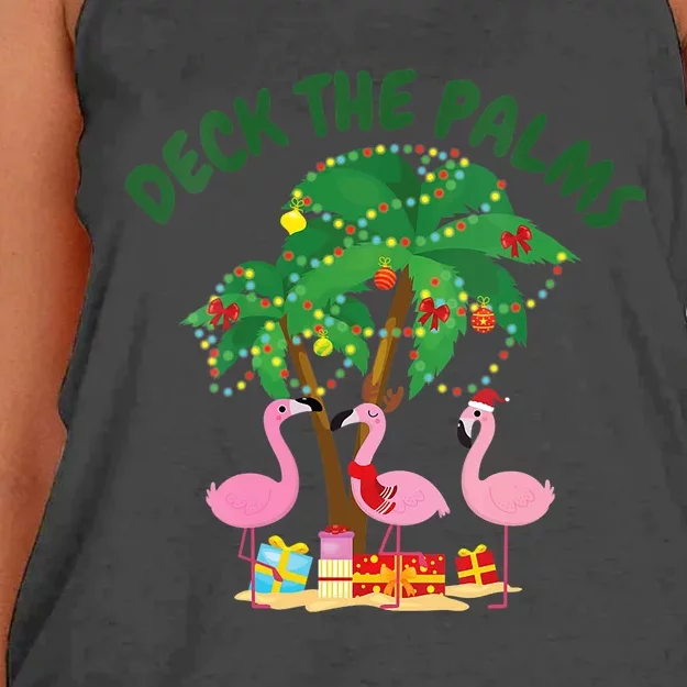 Tropical Christmas Florida Flamingo Deck The Palms Women's Knotted Racerback Tank