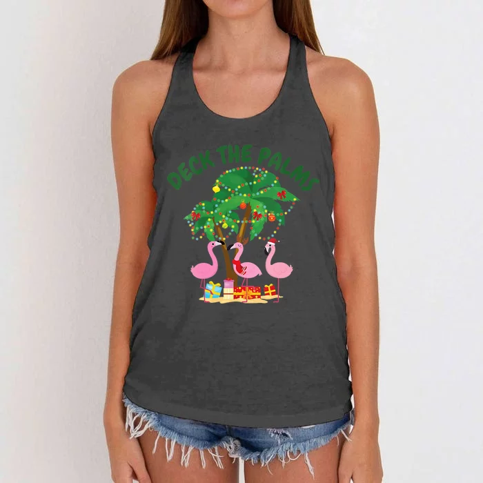 Tropical Christmas Florida Flamingo Deck The Palms Women's Knotted Racerback Tank