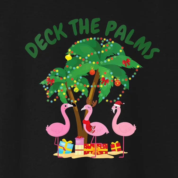 Tropical Christmas Florida Flamingo Deck The Palms Women's Crop Top Tee