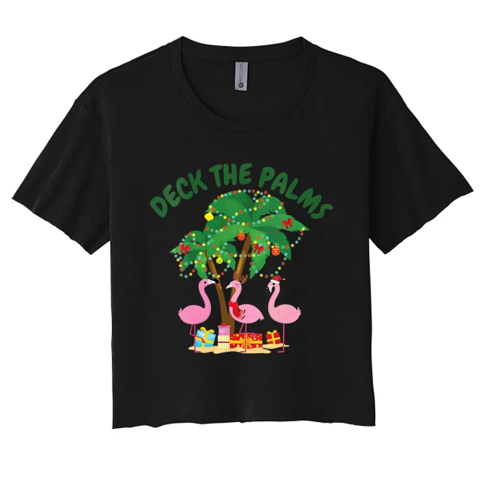 Tropical Christmas Florida Flamingo Deck The Palms Women's Crop Top Tee