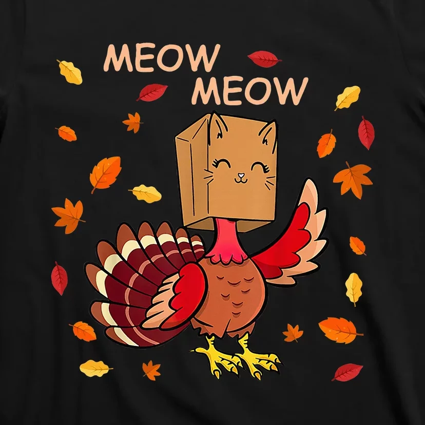 Thanksgiving Cat Fake Cat Meow Funny Thanksgiving Turkey T-Shirt