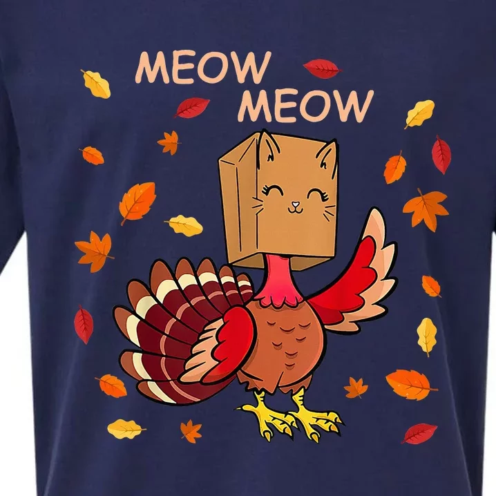 Thanksgiving Cat Fake Cat Meow Funny Thanksgiving Turkey Sueded Cloud Jersey T-Shirt