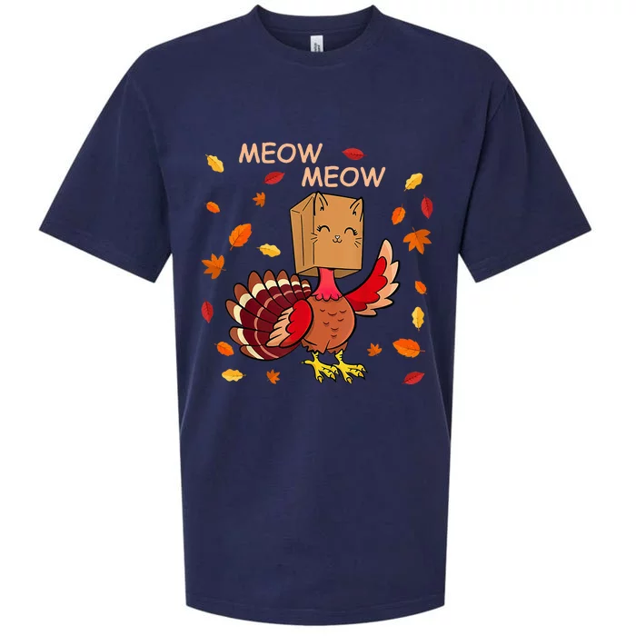 Thanksgiving Cat Fake Cat Meow Funny Thanksgiving Turkey Sueded Cloud Jersey T-Shirt