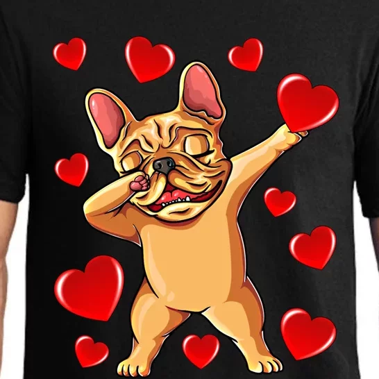 The Cream French Bulldog Dabbing Heart Valentines Day Gift Funny Gift Pajama Set