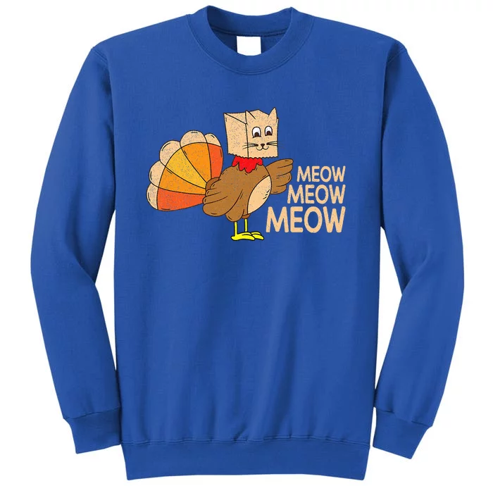 Thanksgiving Cat Funny Fake Cat Meow Thanksgiving Turkey Sweatshirt